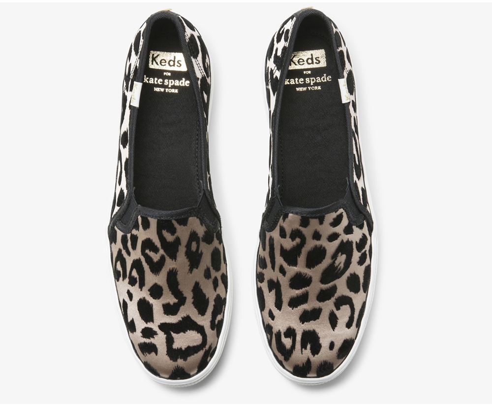 Keds Slip Ons Damen Leopard - Kate Spade New York Triple Decker Flocked Leopard - XQR-964812